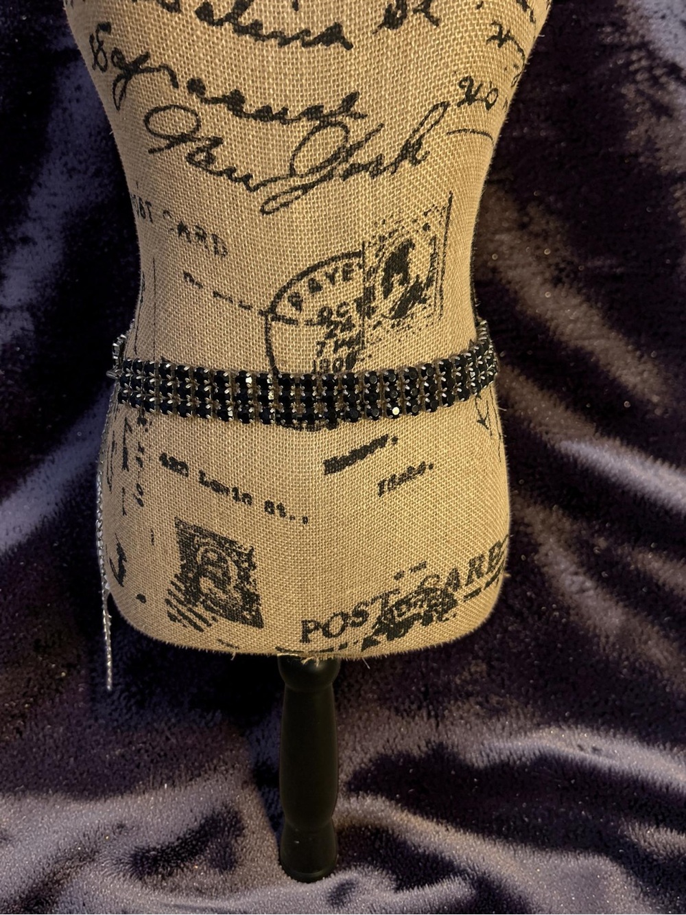 Vintage 1960,s Black Rhinestone Chain Belt Triple Row Adjustable Goth 39”